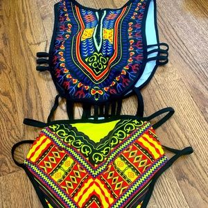 Boho bathing suit tribal tropical colors cutout   Yellow black bikini medium